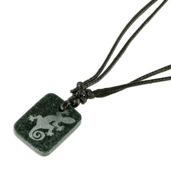 Alternate image for Black Jade Lizard Pendant Necklace from Guatemala Mayan Gecko
