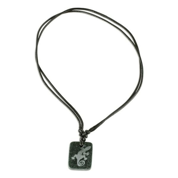 Alternate image for Black Jade Lizard Pendant Necklace from Guatemala Mayan Gecko
