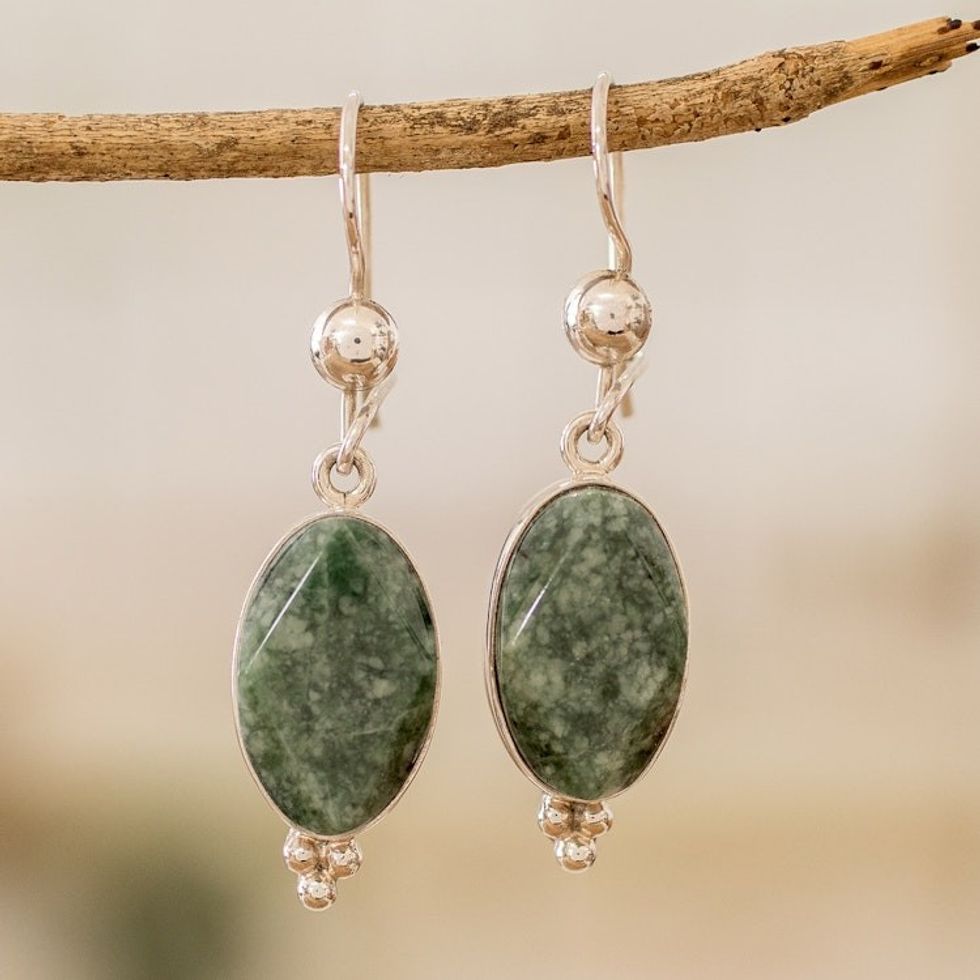 Modern Handmade Faceted Green Jade Earrings 'Three Desires'