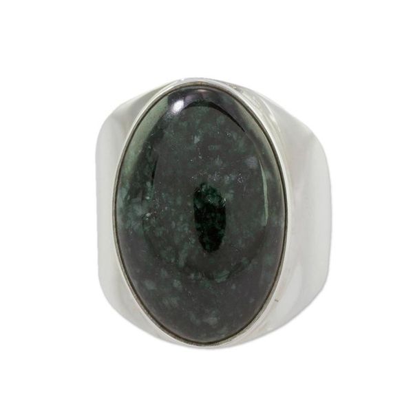 Alternate image for Handmade Mens Dark Green Jade Cocktail Ring from Guatemala Truth and Life in Dark Green