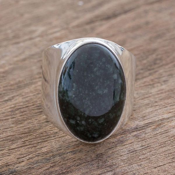 Alternate image for Handmade Mens Dark Green Jade Cocktail Ring from Guatemala Truth and Life in Dark Green