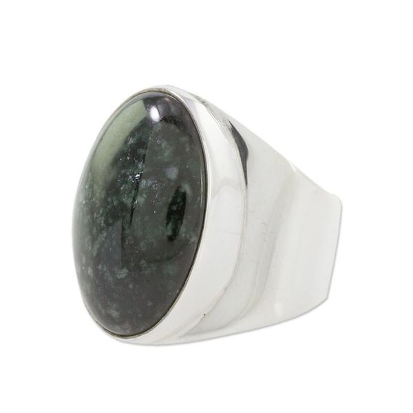 Alternate image for Handmade Mens Dark Green Jade Cocktail Ring from Guatemala Truth and Life in Dark Green