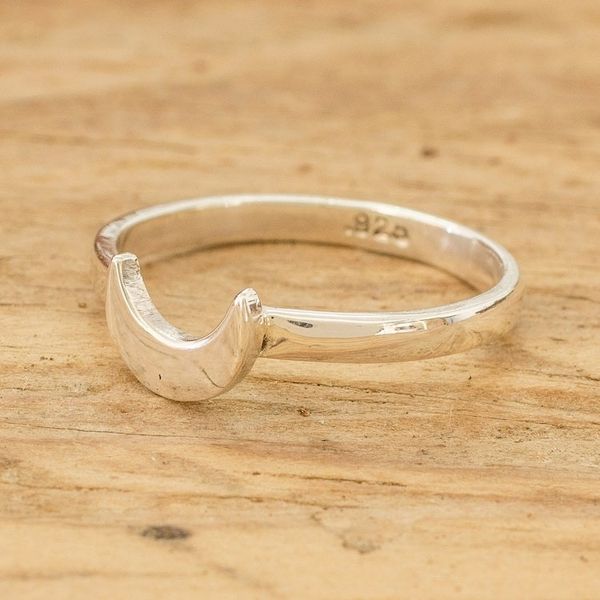 Alternate image for High-Polished Moon-Themed Sterling Silver Band Ring Dazzling Night