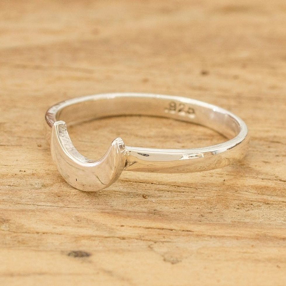 High-Polished Moon-Themed Sterling Silver Band Ring 'Dazzling Night'