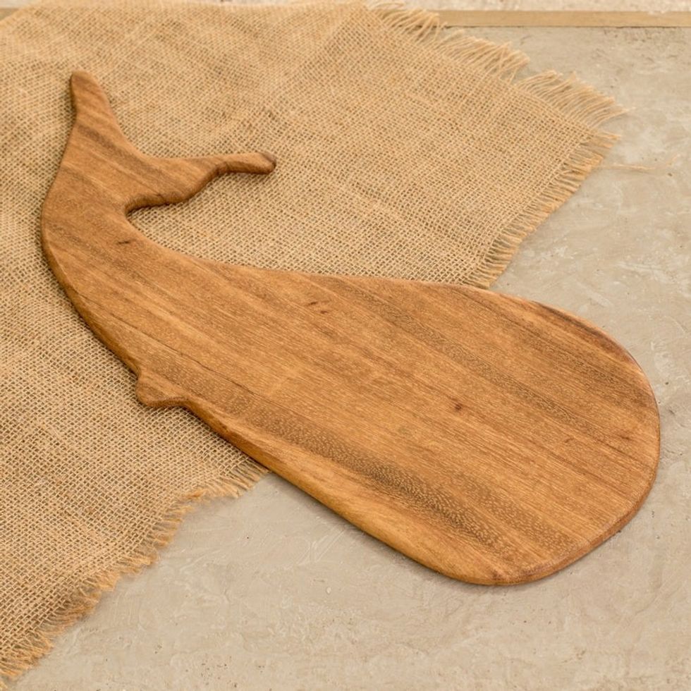 Handcrafted Whale-Shaped Conacaste Wood Cheese Board 'Ocean Ambrosia'