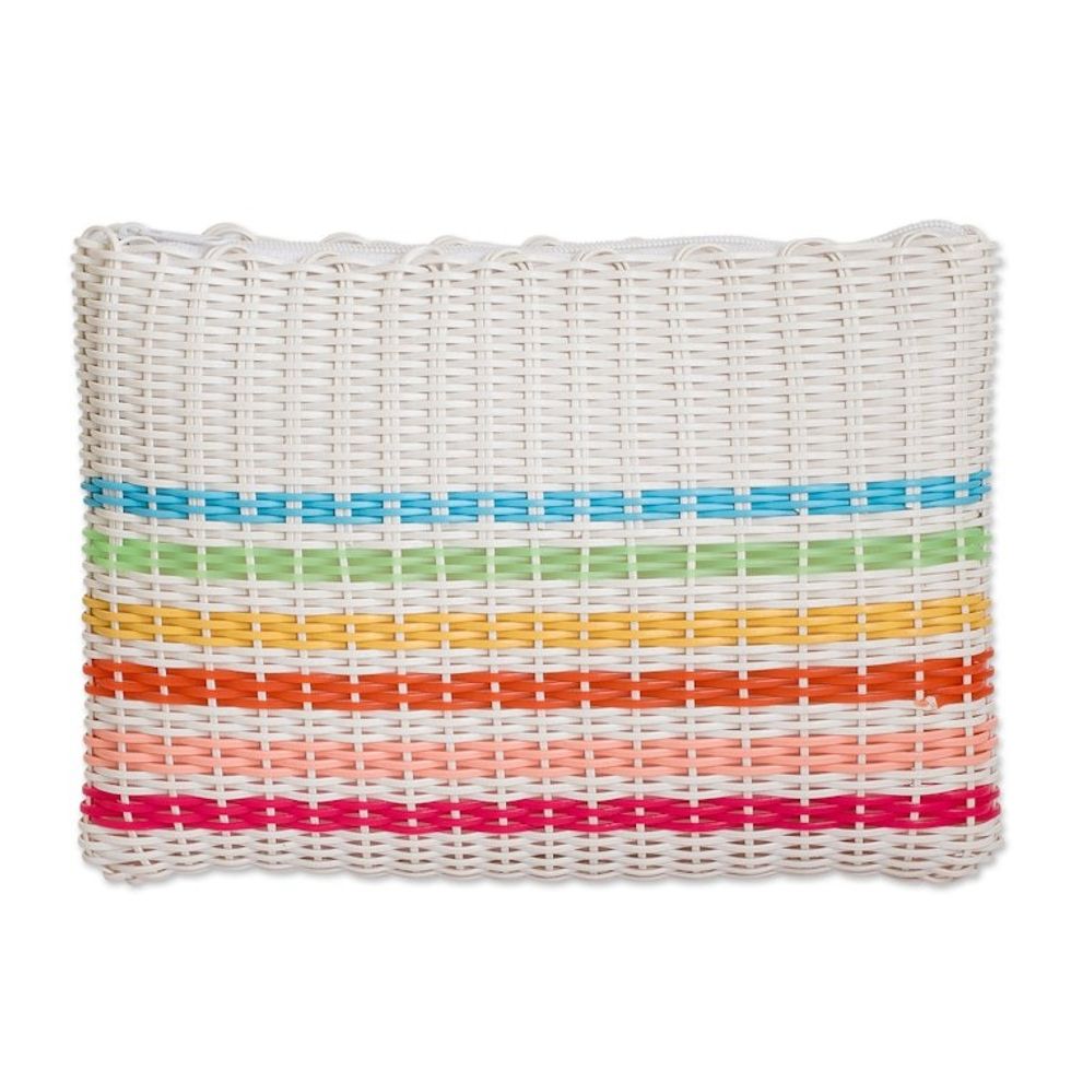 Colorful Striped Hand-Woven Recycled Vinyl Cord Toiletry Bag 'Rainbow on White'