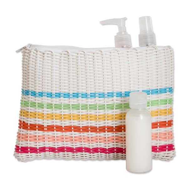 Alternate image for Colorful Striped Hand-Woven Recycled Vinyl Cord Toiletry Bag Rainbow on White