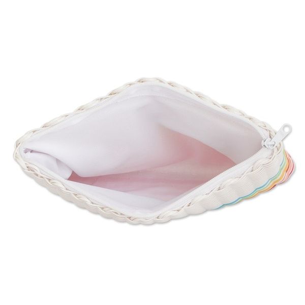 Alternate image for Colorful Striped Hand-Woven Recycled Vinyl Cord Toiletry Bag Rainbow on White