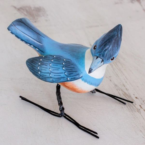Alternate image for Hand Sculpted, Hand Painted Ceramic Kingfisher Figurine Kingfisher