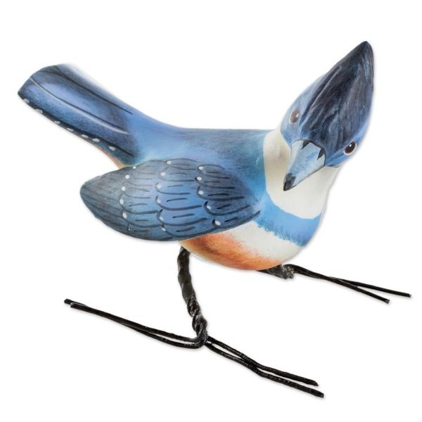 Alternate image for Hand Sculpted, Hand Painted Ceramic Kingfisher Figurine Kingfisher