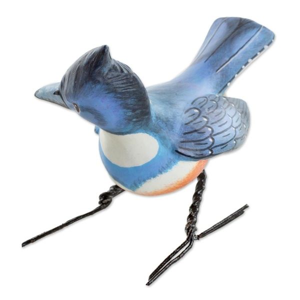 Alternate image for Hand Sculpted, Hand Painted Ceramic Kingfisher Figurine Kingfisher