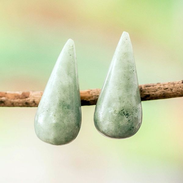 Alternate image for Minimalist Bright Green Jade Button Earrings from Guatemala Vital Dew