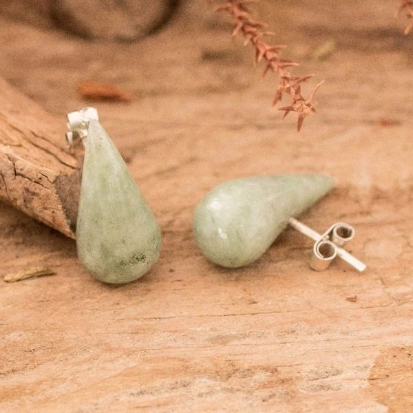 Alternate image for Minimalist Bright Green Jade Button Earrings from Guatemala Vital Dew