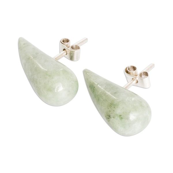 Alternate image for Minimalist Bright Green Jade Button Earrings from Guatemala Vital Dew