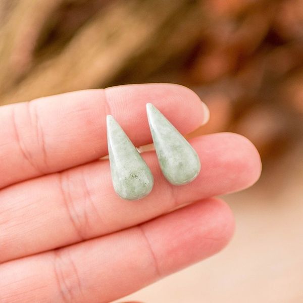 Alternate image for Minimalist Bright Green Jade Button Earrings from Guatemala Vital Dew