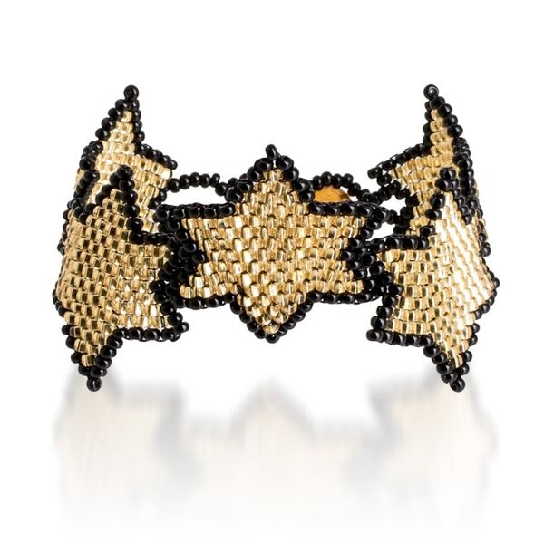 Alternate image for Black Golden-Toned Beaded Wristband Bracelet with Star Theme Amber Starlight