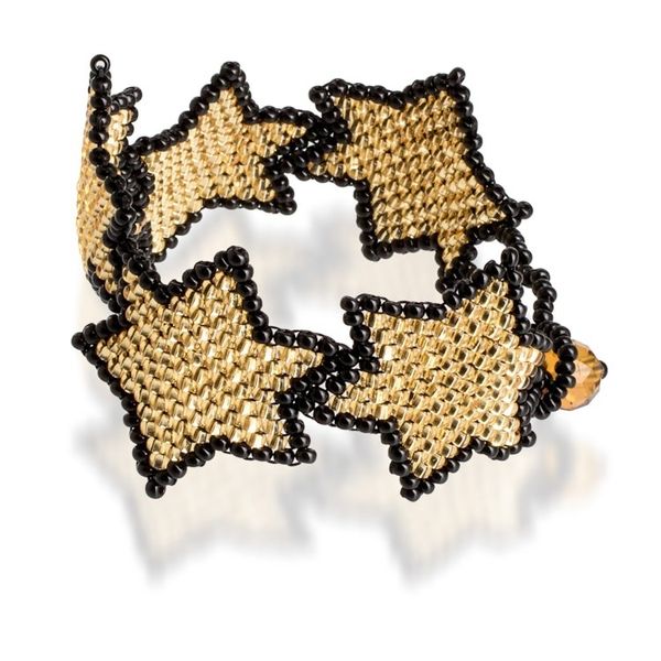 Alternate image for Black Golden-Toned Beaded Wristband Bracelet with Star Theme Amber Starlight