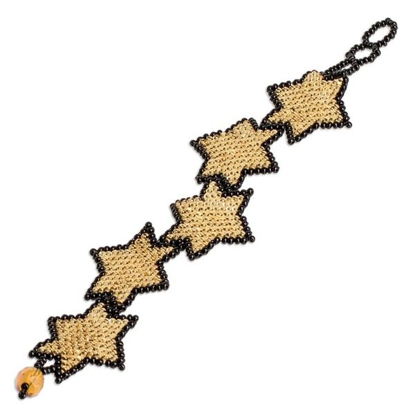 Alternate image for Black Golden-Toned Beaded Wristband Bracelet with Star Theme Amber Starlight