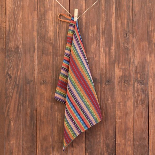 Alternate image for Colorful Striped Cotton Dish Towel Hand-Woven in Guatemala Traditional Colors