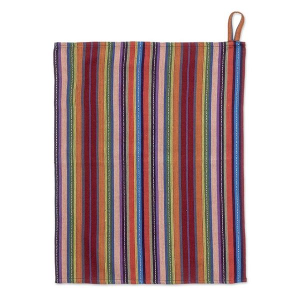 Alternate image for Colorful Striped Cotton Dish Towel Hand-Woven in Guatemala Traditional Colors