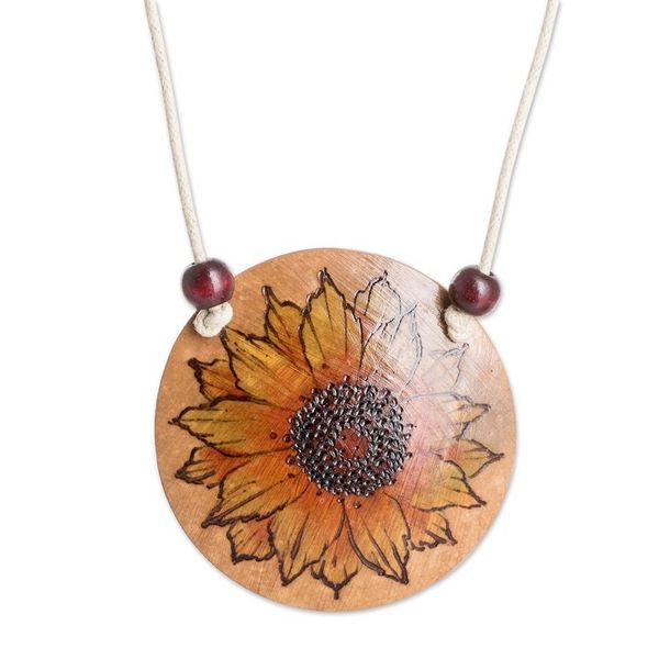 Alternate image for Hand-Painted Calabash Gourd Sunflower Pendant Necklace Sunflower Spirit