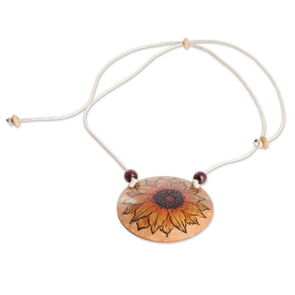 Alternate image for Hand-Painted Calabash Gourd Sunflower Pendant Necklace Sunflower Spirit