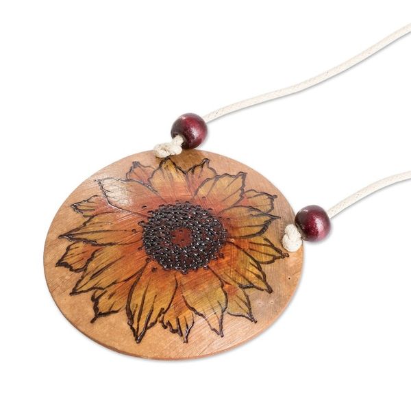 Alternate image for Hand-Painted Calabash Gourd Sunflower Pendant Necklace Sunflower Spirit