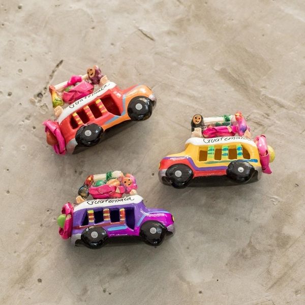 Alternate image for Ceramic Refrigerator Magnets of Guatemalan Buses Set of 3 Multicolor Old Time Buses