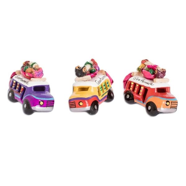 Alternate image for Ceramic Refrigerator Magnets of Guatemalan Buses Set of 3 Multicolor Old Time Buses