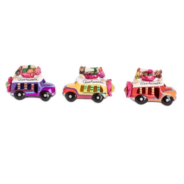 Alternate image for Ceramic Refrigerator Magnets of Guatemalan Buses Set of 3 Multicolor Old Time Buses