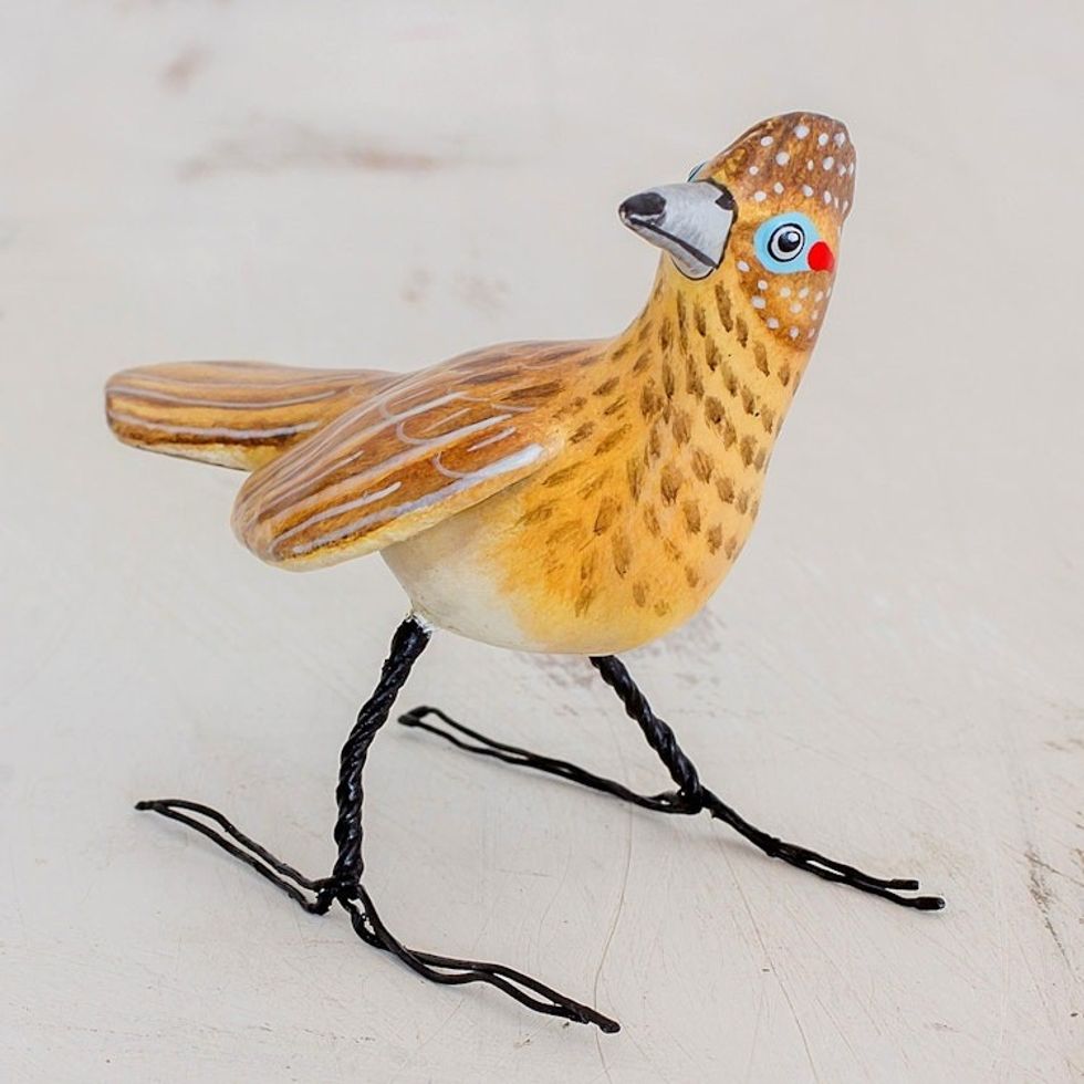 Guatemalan Artisan Crafted Roadrunner Ceramic Bird Figurine 'Roadrunner'