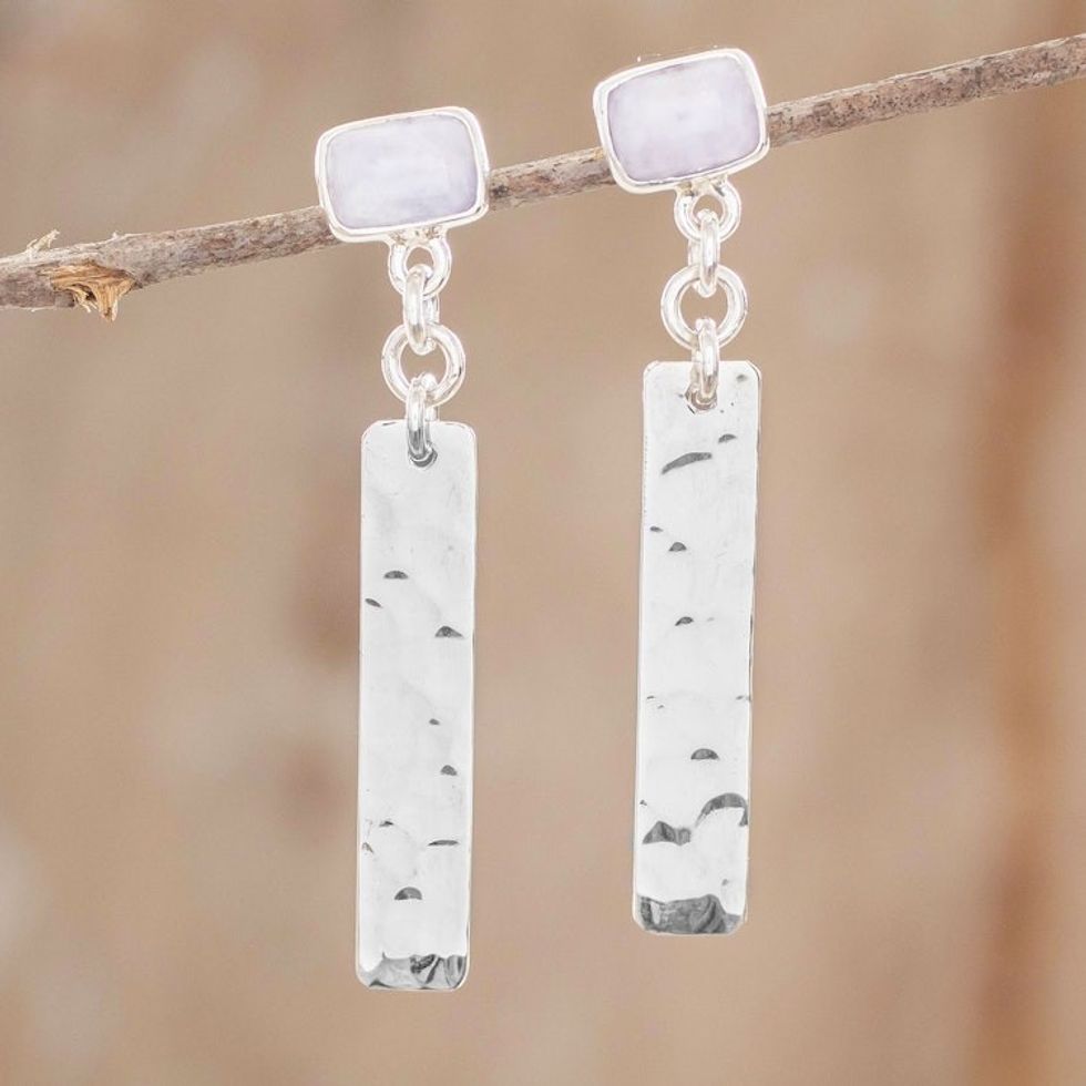 Geometric Lilac Jade Dangle Earrings from Guatemala 'Geometric Beauty'