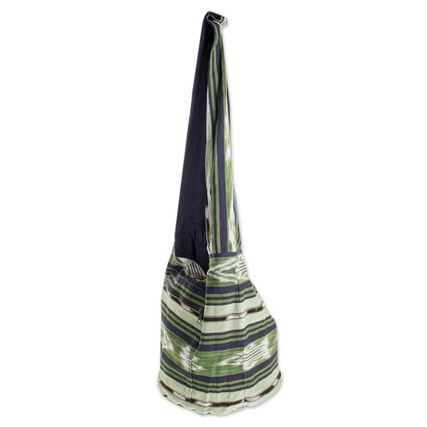 Alternate image for Handwoven Geometric Cotton Bucket Bag in Green Verdant Paths