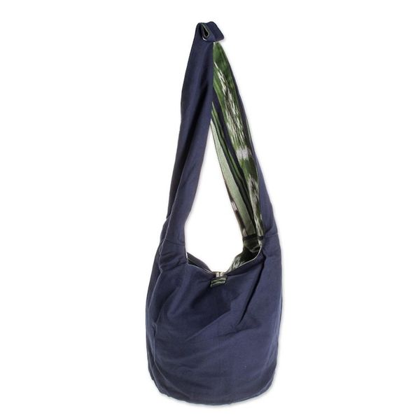 Alternate image for Handwoven Geometric Cotton Bucket Bag in Green Verdant Paths