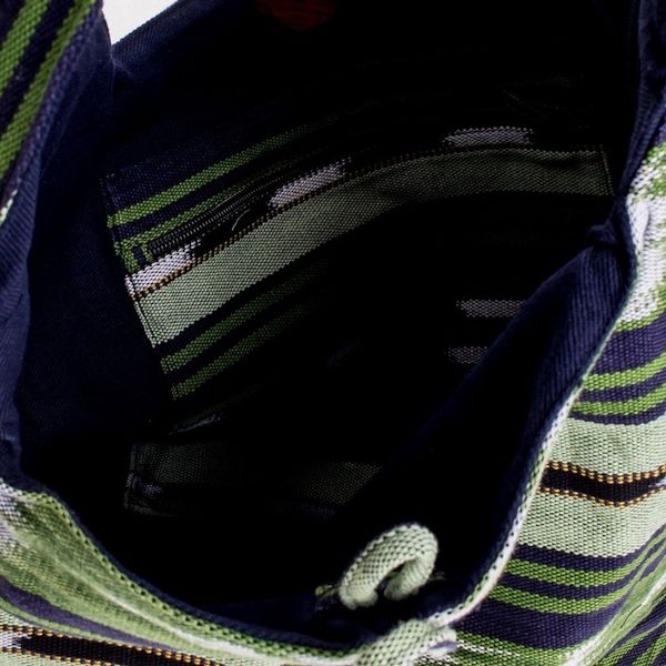 Alternate image for Handwoven Geometric Cotton Bucket Bag in Green Verdant Paths