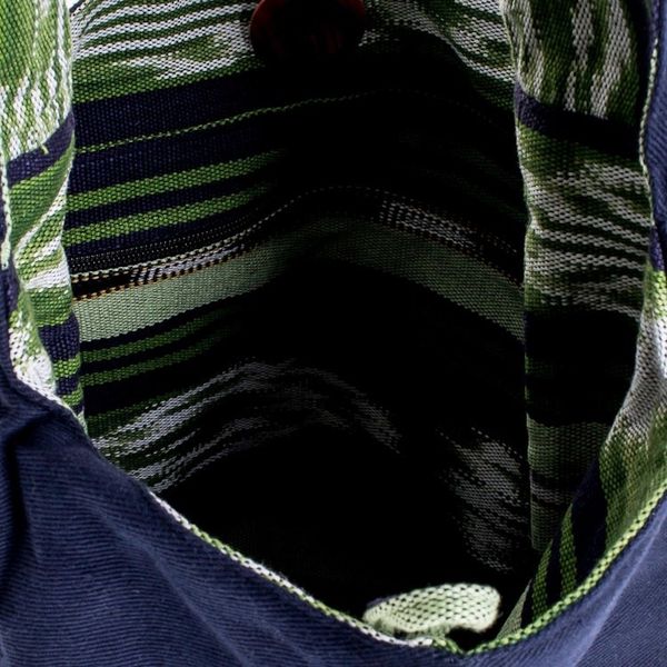 Alternate image for Handwoven Geometric Cotton Bucket Bag in Green Verdant Paths