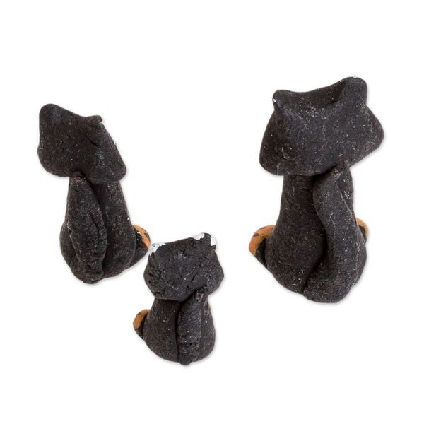 Alternate image for Set of 3 Hand-painted Black Cat-shaped Ceramic Figurines Black Cat Family