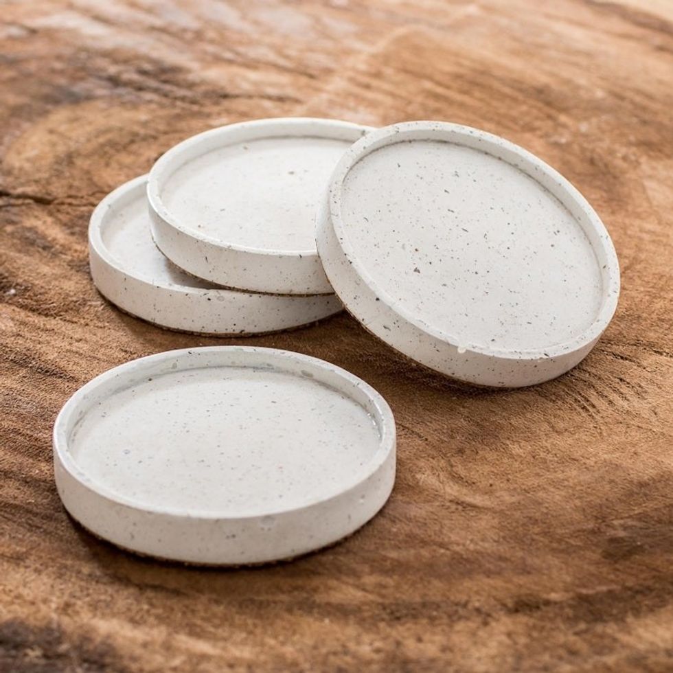 Molded Cement Round Coasters in a Speckled White Set of 4 'Speckled Circles'