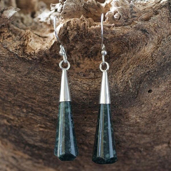 Alternate image for Handcrafted Sterling Silver Dangle Jade Earrings Faceted Green Droplet