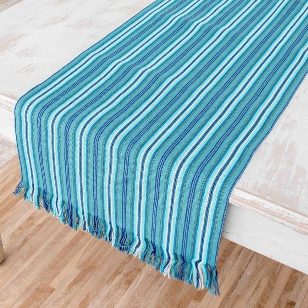 Striped Blue Table Runner 'Tecpan Tradition'