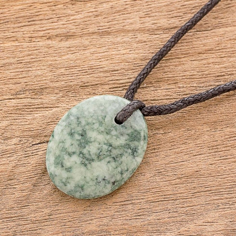Green Jade Pendant Necklace with Cotton Cord 'Ancient Memory'