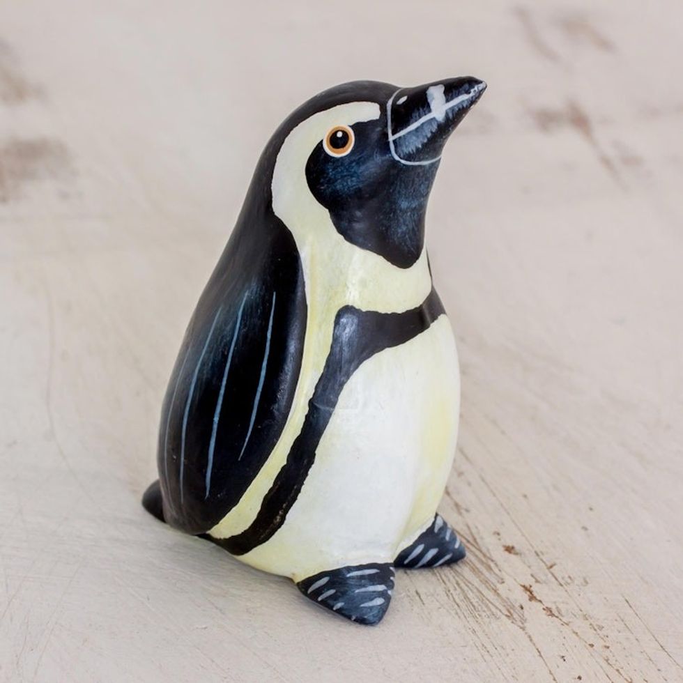 Hand Sculpted and Painted Ceramic African Penguin Figurine 'African Penguin'