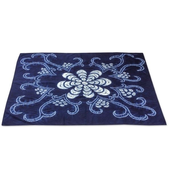 Alternate image for White Flower on Indigo Cotton Batik Hand Crafted Table Cloth El Salvador Wildflower