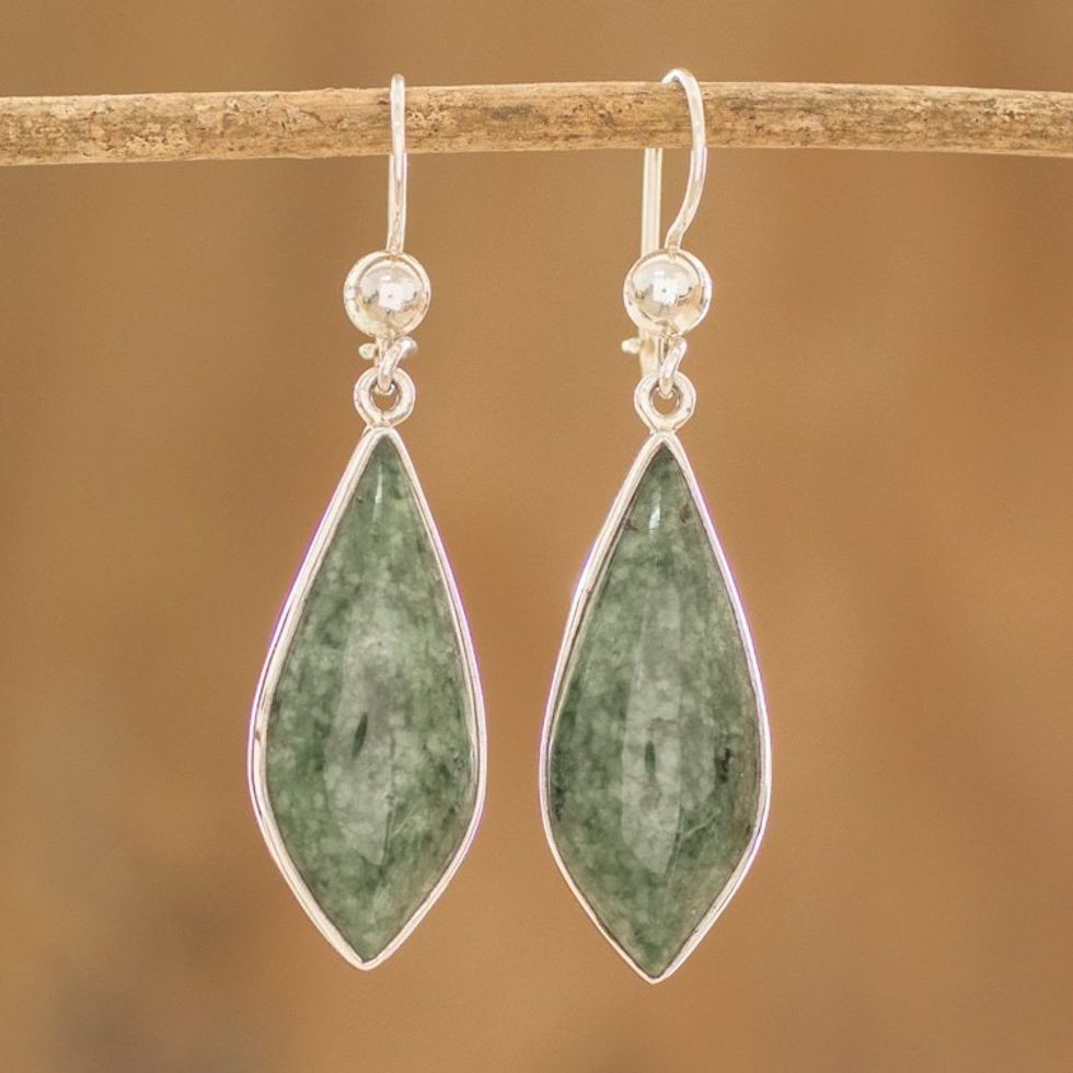 Handmade Jade Earrings in Sterling Silver 'Lance in Light Green'