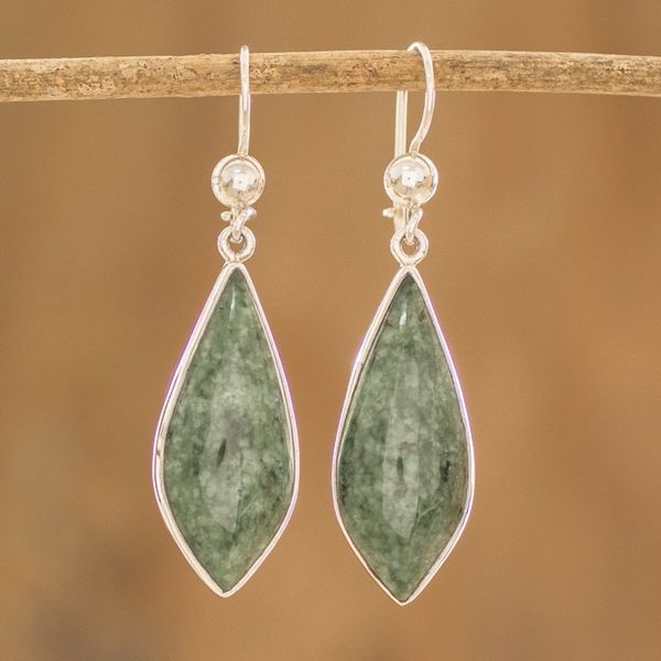 Alternate image for Handmade Jade Earrings in Sterling Silver Lance in Light Green