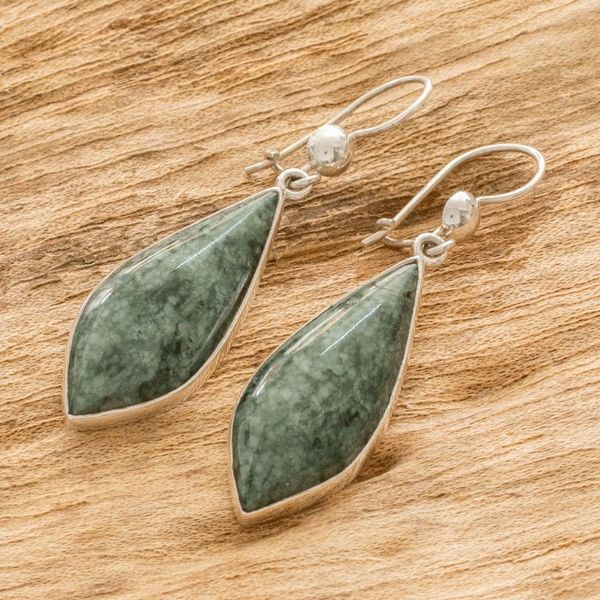 Alternate image for Handmade Jade Earrings in Sterling Silver Lance in Light Green