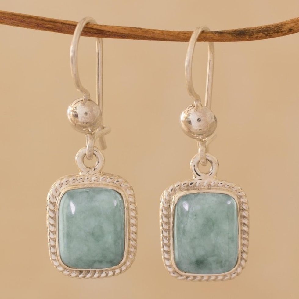 Guatemalan Green Jade Artisan Crafted Earrings 'Life Divine'