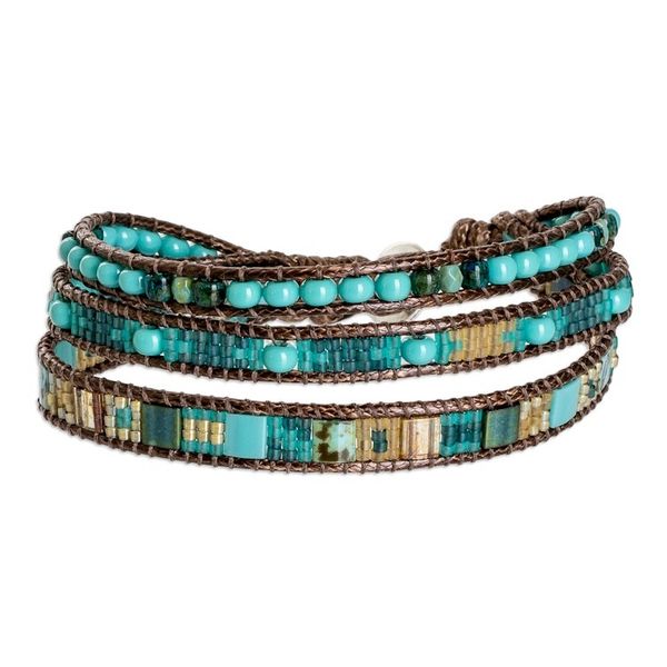 Alternate image for Golden and Green Glass Beaded Strand Wristband Bracelet Beach Days