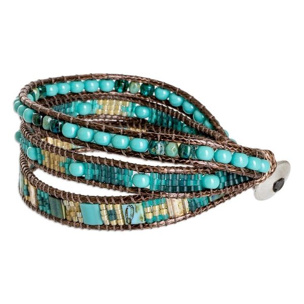 Alternate image for Golden and Green Glass Beaded Strand Wristband Bracelet Beach Days