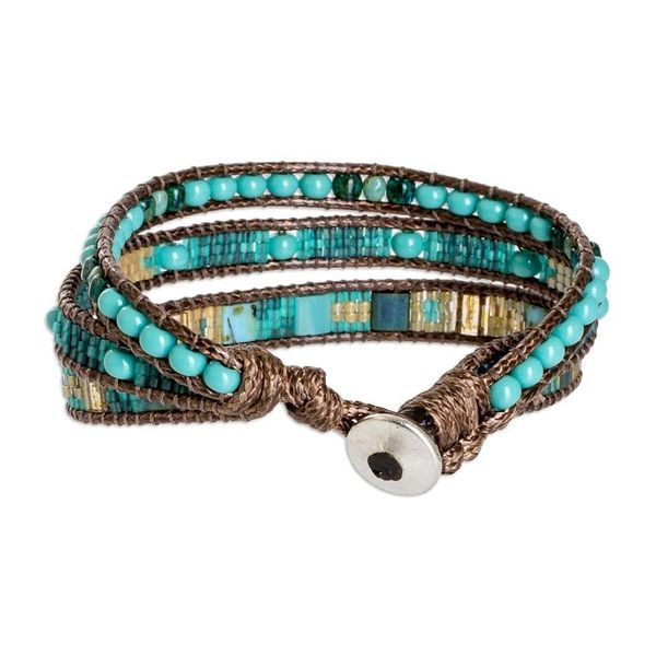 Alternate image for Golden and Green Glass Beaded Strand Wristband Bracelet Beach Days